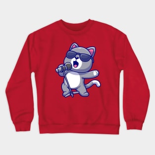 Cute Cat Singing Cartoon Crewneck Sweatshirt